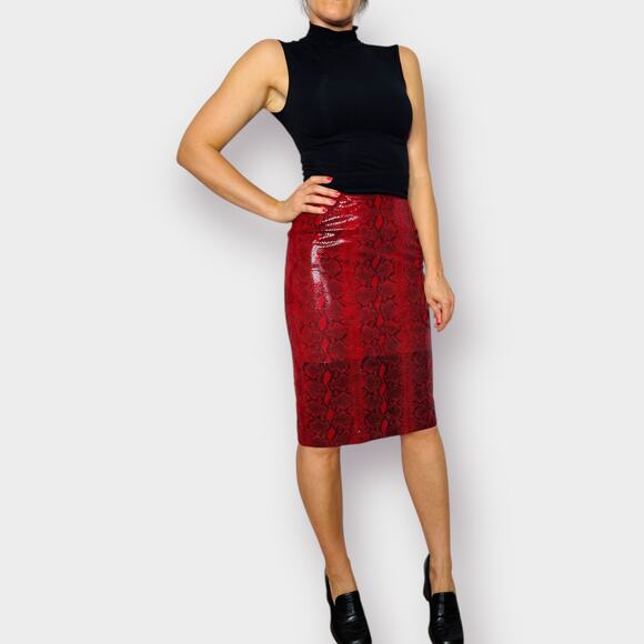 Vintage Y2K‎ Anne Klien Red Snake Skin leather Skirt - Picture 1 of 7